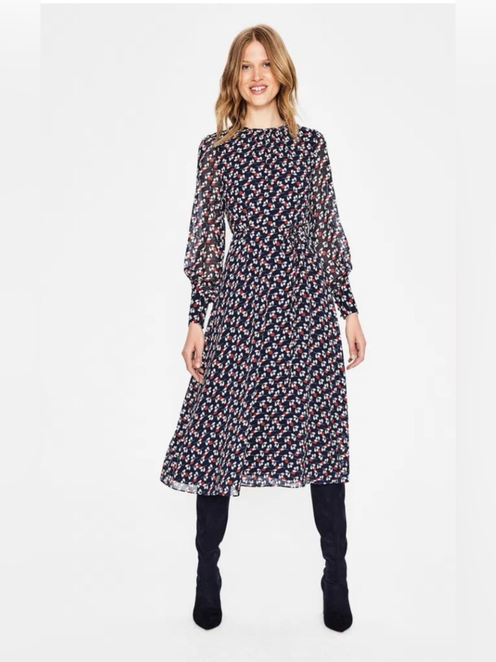 Boden Alba Midi Dress in Navy Clover